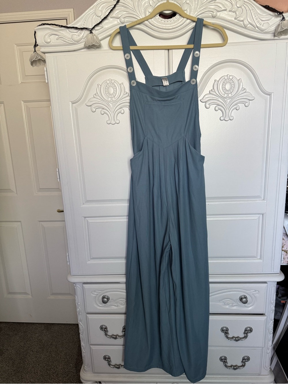 HALARA Dusty Blue Wide-Leg Button-Strap Jumpsuit